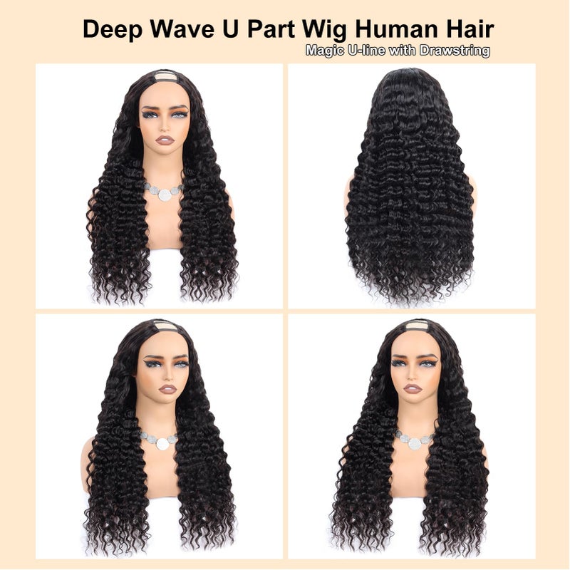 ROYAL IMPRESSION U Part Human Hair Wig Deep Wave 18 Inch 200% Density Brazilian Deep Wave U Part Wigs for Black Women 12A Full Head Clip in Half Wig Glueless No Leave Out Lace Front Wig 3X Longer Lifespan - Image 3